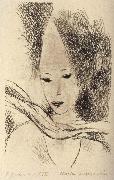 Woman wearing the big hat Marie Laurencin